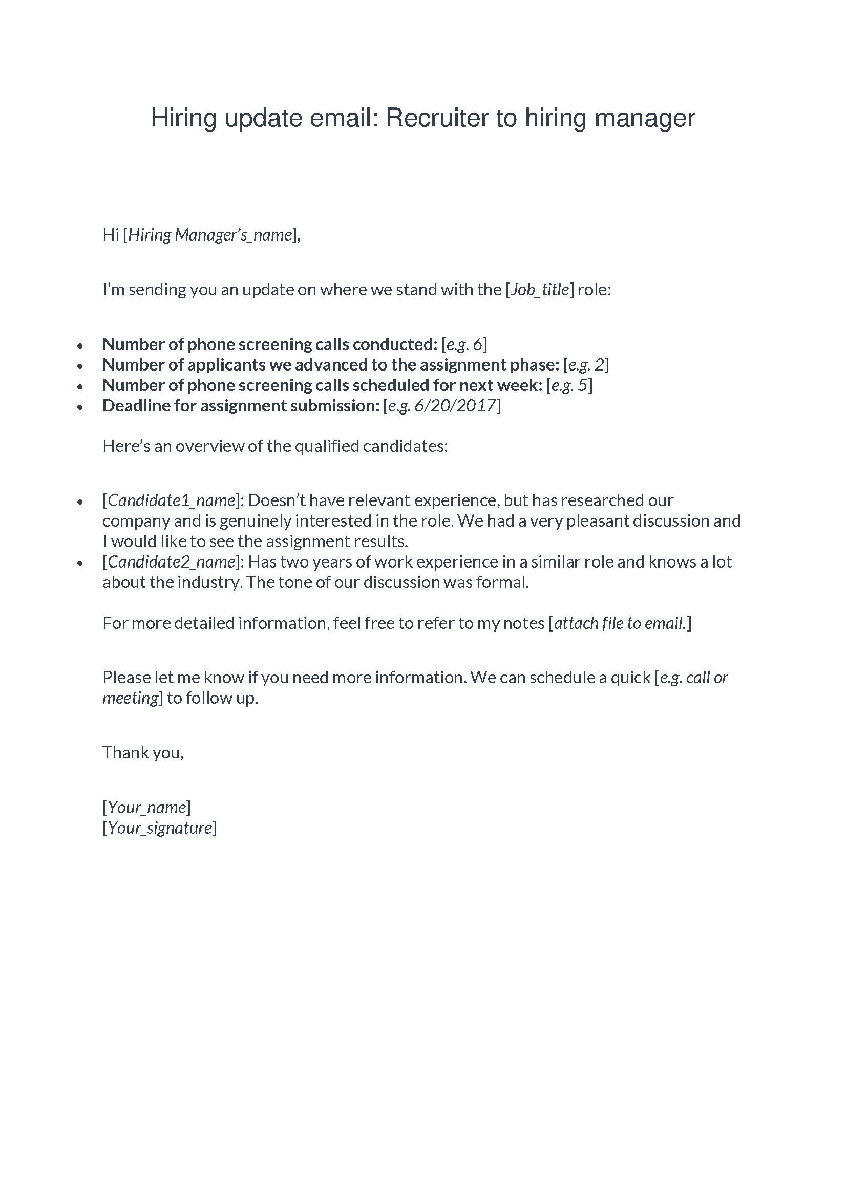 5 -Hiring update email Recruiter to hiring manager